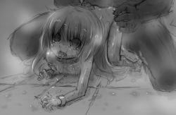  1boy 1girl ahashi ahoge ass breasts collar collarbone crying crying_with_eyes_open doggystyle drooling empty_eyes flat_chest forced hetero implied_sex loli long_hair monochrome nipples nude on_floor rape saliva sex sex_from_behind solo_focus sweat tears tongue tongue_out trembling  rating:Explicit score:111 user:Gaudy