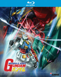  artist_request battle beam_rifle beam_saber commentary cover damaged dvd_cover dvd_logo earth_federation earth_federation_space_forces elmeth energy energy_cannon energy_gun english_commentary g-fighter gelgoog_s_char_custom gundam logo mecha mobile_armor mobile_suit mobile_suit_gundam official_art promotional_art robot roundel rx-78-2 scan science_fiction shield spacecraft spoilers star_(symbol) starfighter starry_background sunrise_(company) title traditional_media weapon zeon 
