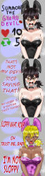  1girl absurdres alternate_breast_size alternate_color alternate_costume alternate_hair_color alternate_skin_color animal_ears asymmetrical_hair bare_arms bare_shoulders black_hair black_leotard blonde_hair bow bowtie breasts brown_eyes chainsaw_man collarbone comic commentary crying crying_with_eyes_open dark-skinned_female dark_skin drooling ear_piercing earrings eddarxart english_commentary english_text freckles gyaru hair_ornament hairclip hairpin higashiyama_kobeni highleg highleg_leotard highres jewelry kogal leotard looking_at_viewer medium_breasts meme mind_control mole mole_under_eye mole_under_mouth moral_degeneration multiple_images nervous nervous_sweating open_mouth panicking piercing pink_bunny_ears pink_bunny_suit pink_leotard playboy_bunny ponytail rabbit_ears retweet_(meme) retweet_icon sexual_objectification sexually_suggestive short_hair sloppy_blowjob_devil_(meme) solo steam steaming_body strapless strapless_leotard suggestive_look sweat sweatdrop nervous_sweating talking talking tears teeth text_focus tongue tongue_out tongue_piercing transformation twitter_strip_game_(meme) upper_teeth_only  rating:Questionable score:17 user:ednsfw