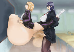 2girls against_wall ahegao big_belly black_hair blonde_hair blue_eyes breasts brown_hair censored classroom clothes_pull cum cum_inflation erection from_side futa_with_female futanari gigantic_penis huge_breasts huge_testicles inflation large_breasts legs_up lifting_person long_hair mosaic_censoring multiple_girls pants pants_pull penis reverse_suspended_congress rolling_eyes school_uniform sex sex_from_behind short_hair standing stomach_bulge testicles track_suit uyorr rating:Explicit score:24 user:maroon5wow
