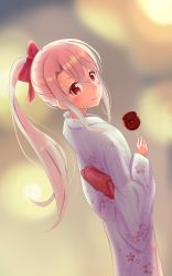 1girl fate_(series) highres hmc illyasviel_von_einzbern japanese_clothes kimono pink_hair red_eyes smile yukata