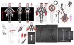  1girl 3d absurdres arms_at_sides character_sheet donxxxs doodle_inset extra_arms fewer_digits from_behind from_side full_body halo high_heels highres joints kusarigama mask mechanical_halo multiple_views original pale_skin pink_hair red_eyes robot_girl robot_joints screenshot_inset short_hair sickle standing straight-on sword weapon weapon_on_back 