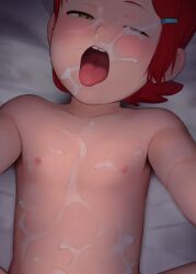  1girl bare_shoulders bed belly ben_10 blush cartoon_network cum cum_in_mouth cum_on_belly cum_on_body cum_on_chest cum_on_stomach cum_on_tongue facial female_focus flat_chest green_eyes gwen_tennyson half-closed_eye half-closed_eyes implied_sex loli looking_at_viewer lying nipples nude okymir on_back on_bed one_eye_closed open_mouth red_hair sex short_hair spread_legs teeth thighs tongue tongue_out tooth_gap upper_teeth_only uvula  rating:Explicit score:745 user:B0S3