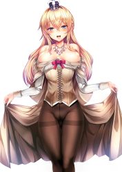  10s 1girl alternate_legwear bad_anatomy bare_shoulders black_pantyhose blonde_hair blue_eyes blush braid breasts breasts_apart clothes_lift crown dress dress_lift feet french_braid gusset hairband highres jewelry kantai_collection large_breasts lifted_by_self long_hair long_sleeves looking_at_viewer mini_crown necklace no_panties no_shoes off_shoulder pantyhose silly_(marinkomoe) simple_background smile soles solo thighband_pantyhose toes warspite_(kancolle) white_background  rating:Sensitive score:38 user:danbooru