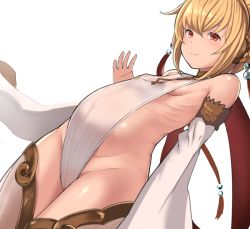 10s 1girl :3 andira_(granblue_fantasy) blonde_hair breasts covered_navel detached_sleeves erune granblue_fantasy pregnant red_eyes short_hair sideboob simple_background small_breasts solo taji_(crowview) thighs white_background  rating:Questionable score:121 user:danbooru