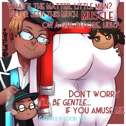  1boy 1girl allen_trap ass ass_focus ass_grab belt dark-skinned_female dark-skinned_male dark_skin elm_ederne english_text flynt_coal glasses hand_on_another&#039;s_head hat huge_ass pants red_eyes rwby short_hair smile thick_thighs thighs tight_clothes tight_pants white_pants 