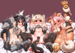3girls ahegao anal anal_object_insertion animal_ears animal_hands bed bell black_hair blush bow breasts cat_ears cat_paws cat_tail censored chloe_von_einzbern closed_mouth collar detached_sleeves dilation_tape double_v drooling fate/kaleid_liner_prisma_illya fate_(series) heart heart-shaped_pupils highres illyasviel_von_einzbern kotee loli miyu_edelfelt multiple_girls naughty_face navel neck_bell object_insertion open_mouth pink_hair ponytail pregnant presenting pussy pussy_juice red_eyes saliva small_breasts smile spread_legs spread_pussy sweat symbol-shaped_pupils tail tape thighhighs tiger_ears tiger_paws tongue tongue_out underboob v wet white_hair yellow_eyes rating:Explicit score:80 user:aerd