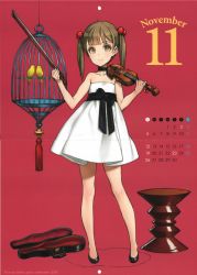  absurdres bird brown_eyes brown_hair cage calendar highres instrument ooyari_ashito short_twintails tagme twintails violin  rating:Sensitive score:12 user:Chanada
