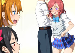 10s 1boy 3girls aftersex black_hair blush bow clothed_after_sex clothed_dripping
 cum cumdrip hair_bow love_live! love_live!_school_idol_project multiple_girls nishikino_maki open_mouth orange_hair purple_eyes red_hair school_uniform shin&#039;ya_(shin&#039;yanchi) short_hair side_ponytail twintails rating:Explicit score:71 user:Cristian