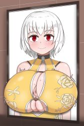 1girl absurdres anus ass censored cleft_of_venus commission glory_hole glory_wall highres lovelovemaid original pussy red_eyes restrained solo stationary_restraints stuck through_wall white_hair rating:Explicit score:154 user:danbooru