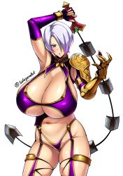  1girl breasts huge_breasts isabella_valentine mature_female one_eye_covered short_hair sole_gem soul_calibur soul_calibur_iv thick_thighs thighs  rating:Questionable score:10 user:HugeTiddyEnthusiast