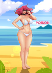  1girl abs absurdres beach bikini dante_grapes highres looking_at_viewer pink_hair poison_(final_fight) sunglasses swimsuit  rating:Questionable score:14 user:yes32