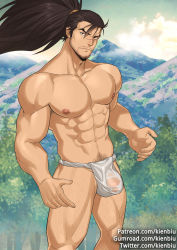  1boy abs ass bara beard black_hair bulge facial_hair flaccid fundoshi gumroad_username japanese_clothes kienbiu large_pectorals league_of_legends long_hair looking_at_viewer male_focus male_underwear muscular navel navel_hair nipples paid_reward_available patreon_username pectorals ponytail paid_reward_available see-through solo stomach stubble thick_thighs thighs twitter_username underwear underwear_only white_male_underwear yasuo_(league_of_legends)  rating:Questionable score:9 user:danbooru