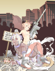 2girls all_fours anal_tail animal_ears ankle_boots bad_id bad_pixiv_id ball_and_chain_restraint bat_wings bdsm belt_bra bikini bikini_tan blonde_hair boots bowl breasts bukkake butt_plug chain chained character_request city coin collar cum cum_on_ass cum_on_body cum_on_hair cum_on_stomach cumdrip dark-skinned_female dark_skin demon_girl demon_wings detached_sleeves elbow_gloves empty_eyes facial facing_viewer fake_tail full_body gloves grabbing_another&#039;s_ear grin gun gundam hand_on_another&#039;s_ear high_ponytail highres horns human_chair human_furniture humiliation inflation knees_together_feet_apart leash light_areolae long_hair looking_at_viewer medium_breasts money multiple_girls name_tag nipple_piercing nipple_slip nipple_tag nipples nude o-ring o-ring_bikini o-ring_top one-piece_tan onlookers open_mouth outdoors pet_bowl petite piercing pink_eyes pink_hair placard plump pointy_ears ponytail pregnant price prostitution public_use puffy_nipples revealing_clothes riding road safety_pin sex_toy short_hair sign sitting sitting_on_person skindentation small_breasts smile stomach_bulge street swimsuit tail tan tanline tattoo tenako_(mugu77) thighhighs tongue torn_clothes torn_legwear translated trigger_discipline watching weapon white_bikini white_gloves white_hair wings rating:Explicit score:220 user:danbooru