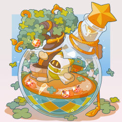  absurdres apple arm_up blue_sky bush cloak cloud crystal_apple day eyes_in_shadow fence flask food fruit gem_apple glef_life highres hood hood_up in_flask kirby_(series) magolor nintendo no_humans picket_fence pine_tree rope shop simple_background sky solid_oval_eyes solo sparkle star_(symbol) super_kirby_clash tassel tree white_background white_cloak wooden_fence yellow_eyes 