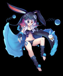  1girl absurdres alternate_costume animal_ears black_cape black_panties breasts cape dark_persona date_a_live eyepatch fake_animal_ears grey_hair highres hood large_buttons looking_at_viewer metalixix navel open_mouth panties rabbit_ears red_eyes small_breasts solo underwear v-shaped_eyebrows yoshino_(date_a_live) 