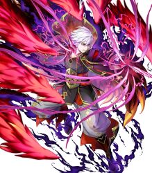  1boy attack black_coat brown_gloves coat fire_emblem fire_emblem_awakening fire_emblem_heroes gloves highres hood hooded_coat nintendo non-web_source official_alternate_costume official_art possessed red_eyes robin_(fire_emblem) robin_(male)_(fell_reincarnation)_(resplendent)_(fire_emblem) robin_(male)_(fire_emblem) solo v-shaped_eyebrows white_hair 