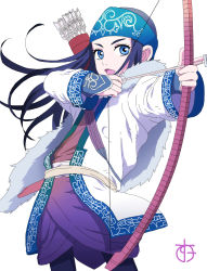  10s 1girl ainu_clothes artist_request asirpa bad_id bad_pixiv_id blue_eyes bow_(weapon) drawing_bow ennosuke golden_kamuy holding holding_bow_(weapon) holding_weapon solo weapon white_background  rating:Sensitive score:4 user:Volphied
