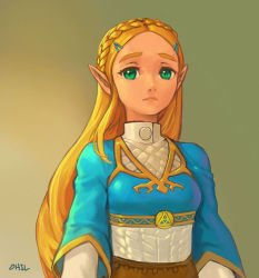 1girl aqua_eyes blonde_hair braid breasts closed_mouth crown_braid frown hair_ornament hairclip long_hair nintendo ohil_(ohil822) pointy_ears princess_zelda small_breasts solo the_legend_of_zelda the_legend_of_zelda:_breath_of_the_wild thick_eyebrows triforce turtleneck rating:Sensitive score:9 user:danbooru