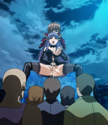  00s 1girl 6+boys audience bald black_thighhighs censored closed_eyes demon_girl detached_sleeves horns humiliation ma_ga_ochiru_yoru masturbation miitei molestation mosaic_censoring multiple_boys nipples no_panties one_breast_out open_mouth outdoors pussy screencap sheliss_elleness_zurbach thighhighs wet  rating:Explicit score:19 user:granojo84