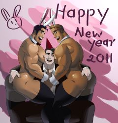  3boys animal_ears ass rabbit rabbit_ears happy_new_year male_focus multiple_boys muscular new_year tagme thighhighs yaoi  rating:Explicit score:8 user:gandalf359