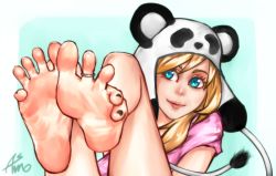  asmo_deus barefoot black_nails blonde_hair blue_eyes blush closed_mouth eyebrows eyelashes feet female_focus hood hoodie lips loli long_hair looking_at_viewer nail_polish nose sexually_suggestive simple_background soles spread_toes toenail_polish toenails toes  rating:Questionable score:47 user:gurogasm