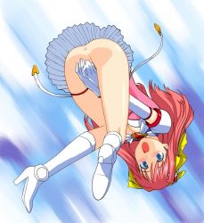  00s 1girl anus ass beat_angel_escalayer bent_over blue_eyes boots bottomless covering_privates covering_crotch escalayer falling high_heel_boots high_heels knee_boots kouenji_sayuka long_hair looking_at_viewer looking_back magical_girl no_panties open_mouth pink_hair solo  rating:Explicit score:25 user:danbooru