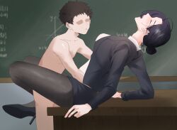  1boy 1girl absurdres age_difference chalkboard classroom desk highres sex tagme teacher_and_student  rating:Explicit score:75 user:DoctorWasabi