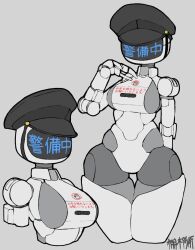  1girl breasts faceless faceless_female grey_background hat highres joints large_breasts leotard original peaked_cap robot robot_girl robot_joints sideboob simple_background tanaki_bouei thigh_gap wide_hips 