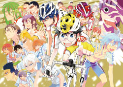 &gt;:( &gt;:) 6+boys :d ^_^ ahoge aqua_eyes aqua_hair bicycle bicycle_helmet bike_jersey bike_shorts black_eyes black_hair blue_eyes blue_hair blue_shirt blue_shorts bottle bright_pupils character_request closed_eyes collared_shirt commentary_request crossed_arms everyone fingerless_gloves flipped_hair food_in_mouth foreshortening furrowed_brow glasses gloves glowing gradient_eyes green_hair green_shirt hair_between_eyes headband helmet holding holding_bottle imaizumi_shunsuke looking_at_another looking_at_viewer looking_away looking_to_the_side manami_sangaku medium_hair mole mole_under_mouth multicolored_clothes multicolored_eyes multicolored_gloves multicolored_hair multicolored_shorts multiple_boys naruko_shoukichi no_pupils one_eye_covered onoda_sakamichi open_mouth orange_hair outline pointing pointing_up profile purple_hair reaching reaching_towards_viewer red_eyes red_hair red_shirt riding riding_bicycle sakatamai shirt short_hair short_sleeves shorts smile split_mouth streaked_hair striped_headband striped_legwear sunglasses teeth thick_eyebrows thighs tight_clothes tongue tongue_out two-tone_hair upper_teeth_only v-shaped_eyebrows very_short_hair water_bottle wavy_hair white_hair white_pupils white_shirt yellow_background yellow_shorts yowamushi_pedal