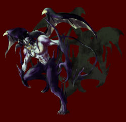  claws demon demon_tail demon_wings devilman fangs fudou_akira highres monster red_background tail wings  rating:Sensitive score:9 user:lorddragon