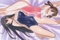  00s 2girls armpits arms_behind_back arms_up barefoot black_hair blue_eyes blush breasts brown_hair casual_one-piece_swimsuit cleavage competition_school_swimsuit duplicate feet hip_focus kuroda_kazuya large_breasts long_hair lying mizushima_asa multiple_girls on_back one-piece_swimsuit red_eyes school_swimsuit shiny_clothes sora_no_iro_mizu_no_iro sorayama_natsume swimsuit thigh_gap thighs toes wide_hips  rating:Questionable score:28 user:danbooru