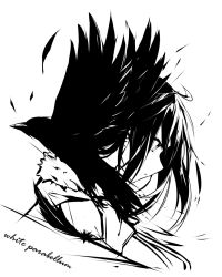  1girl bird closed_mouth crow expressionless feathers from_side fur-trimmed_jacket fur_trim greyscale high_contrast highres jacket looking_away monochrome nagishiro_mito original portrait profile simple_background solo white_background  rating:Sensitive score:0 user:VoidIntruder