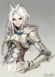  armor braid green_eyes minat&#039;s simple_background tagme white_hair  rating:Sensitive score:0 user:marline