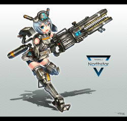 1girl :d animification artist_name bike_shorts blue_eyes blue_hair breasts copyright_name full_body gia grey_thighhighs gun hair_between_eyes headgear highres letterboxed looking_at_viewer magnetic_weapon mecha_musume medium_breasts northstar_(titanfall) open_mouth personification short_hair signature smile solo standing standing_on_one_leg thighhighs titanfall titanfall_(series) titanfall_2 trigger_discipline weapon rating:Sensitive score:13 user:danbooru