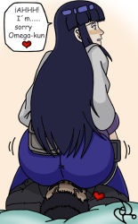 ass blue_hair blush from_behind highres hyuuga_hinata long_hair looking_back naruto naruto_shippuuden omar-sin sitting sitting_on_face sitting_on_person smother rating:Questionable score:3 user:janser