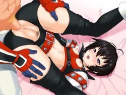 1girl anal anus ass bed belt black_hair blush breasts censored cleft_of_venus hou_(hachiyou) leg_grab legs legs_up lying navel nipples on_back open_mouth penis pubic_hair purple_eyes pussy rutee_katrea sex short_hair small_breasts sweat tales_of_(series) tales_of_destiny thighs torn_clothes rating:Explicit score:70 user:Kentabarou