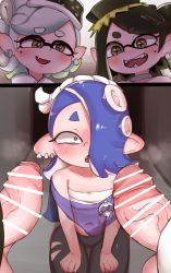  +_+ 3girls :d bar_censor black_hair blue_hair blush callie_(splatoon) censored chest_sarashi choker collarbone cousins covered_navel ear_blush earrings erection eyebrows fang fangs food food_on_head foreskin futa_with_female futanari hair_over_one_eye highres jewelry marie_(splatoon) mole mole_under_eye multiple_girls nintendo object_on_head open_mouth penis phimosis pointy_ears poncho sarashi shiver_(splatoon) sitting smile splatoon_(series) splatoon_3 suction_cups sushi teeth tentacle_hair testicles textless_version torn_clothes torn_legwear white_choker white_hair yellow_eyes zkky2nd  rating:Explicit score:99 user:ImWastingMyLife