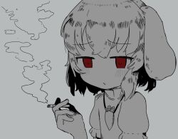 carrot_necklace cigarette grey_background inaba_tewi necklace red_eyes smoke touhou vreparty  rating:General score:4 user:vrescumrag