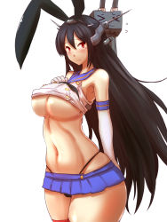 1girl animal_ears black_hair breasts cosplay covered_erect_nipples dearmybrothers elbow_gloves fake_animal_ears gloves highres kantai_collection large_breasts long_hair lowleg lowleg_skirt nagato_(kancolle) navel rabbit_ears red_eyes rensouhou-chan shimakaze_(kancolle) shimakaze_(kancolle)_(cosplay) simple_background skirt underboob white_background wide_hips rating:Questionable score:57 user:danbooru