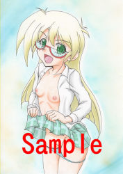  :d blonde_hair blue_panties censored clothes_lift flat_chest freckles glasses green_eyes groin loli long_hair nipples no_bra open_clothes open_mouth open_shirt panties panty_pull plaid plaid_skirt pleated_skirt rebecca_hopkins red-framed_eyewear sample_watermark school_uniform semi-rimless_eyewear shirt skirt skirt_lift smile solo standing striped_clothes striped_panties under-rim_eyewear underwear watermark yu-gi-oh! yu-gi-oh!_duel_monsters  rating:Questionable score:25 user:Furio