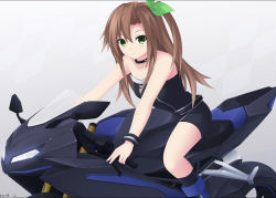  anklet bad_id bad_pixiv_id bow brown_hair choujigen_game_neptune green_eyes hair_bow if_(neptunia) jewelry keenh motor_vehicle motorcycle necklace neptune_(series) sitting solo  rating:Sensitive score:18 user:danbooru