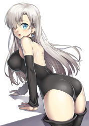  10s 1girl ass bodysuit breasts detached_sleeves earrings elizabeth_liones hair_over_one_eye jewelry large_breasts long_hair nagase_haruhito nanatsu_no_taizai open_mouth sideboob silver_hair solo  rating:Questionable score:89 user:Daijin