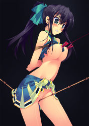 1girl angry arms_behind_back bdsm black_hair blush bondage bound bound_arms bow box_tie breasts cheerleader clenched_teeth clothes_lift cowboy_shot crotch_rope f-ism female_focus green_eyes highres knotted_rope medium_breasts murakami_suigun navel nipple_clamps nipple_stimulation nipple_torture nipples no_bra no_panties original ponytail predicament_bondage pussy rope rope_walking shiny_skin shirt_lift simple_background skirt skirt_lift solo sweat tears teeth uncensored rating:Explicit score:442 user:danbooru