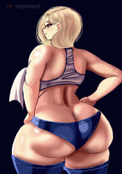  1girl absurdres android_18 ass blonde_hair blue_eyes breasts butt_crack curvy dragon_ball dragon_ball_super dragonball_z drawing female_focus highres huge_ass huge_breasts large_breasts lingerie magentapeel mature_female plump thick_thighs thighs underwear  rating:Explicit score:39 user:_magentapeel