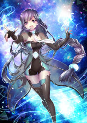  1girl absurdres alys blue_hair boots breasts cleavage eternal-s female_focus fingerless_gloves french_text gloves highres long_hair medium_breasts nail_polish purple_eyes solo vocaloid voxwave  rating:Sensitive score:7 user:BlackHolyKnight
