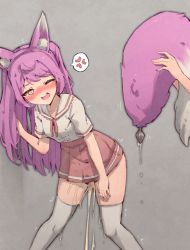 1girl against_wall anal_tail anger_vein animal_ear_fluff animal_ears annoyed blush breasts butt_plug disembodied_limb embarrassed fake_animal_ears fake_tail female_focus fox_ears fox_tail frilled_shirt frills grey_background grey_thighhighs half-closed_eye hand_up highres holding_tail leaning_forward long_hair miniskirt neck_ribbon nose_blush one_eye_closed open_mouth orange_eyes original pee peeing peeing_self pink_hair pink_ribbon pink_skirt pleated_skirt ribbon rita_(rune_(dualhart)) rune_(dualhart) school_uniform sex_toy shirt shirt_tucked_in short_sleeves sidelocks simple_background skindentation skirt small_breasts solo_focus speech_bubble spoken_anger_vein standing sweat tail tail_removed tears thighhighs trembling two_side_up wet wet_clothes white_shirt wince zettai_ryouiki rating:Questionable score:364 user:AngryZapdos