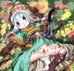  1girl after_rape aqua_hair beanie blue_eyes boots censored coat dress empty_eyes etrian_odyssey female_focus gaping gloves hat knife loli lying on_back open_mouth panties pussy rune_master_(sekaiju) sekaiju_no_meikyuu sekaiju_no_meikyuu_4 short_hair simple_background solo spread_legs spread_pussy tears torn_clothes torn_panties underwear  rating:Explicit score:67 user:lasombra