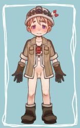  1boy brown_hair flaccid hat jacket made_in_abyss male_focus natt_(made_in_abyss) penis purple_eyes shota small_penis testicles usuki usuki_(usukine1go) whistle  rating:Explicit score:30 user:asterrhythm
