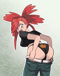  00s artist_request ass black_panties breasts creatures_(company) denim embarrassed flannery_(pokemon) game_freak gym_leader huge_ass jeans large_breasts nintendo panties pants pokemon pokemon_rse red_hair surprised symbol underwear undressing  rating:Questionable score:121 user:Sun_Fire
